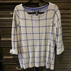 Cynthia Rowley Gray Sweater with Blue Plaid